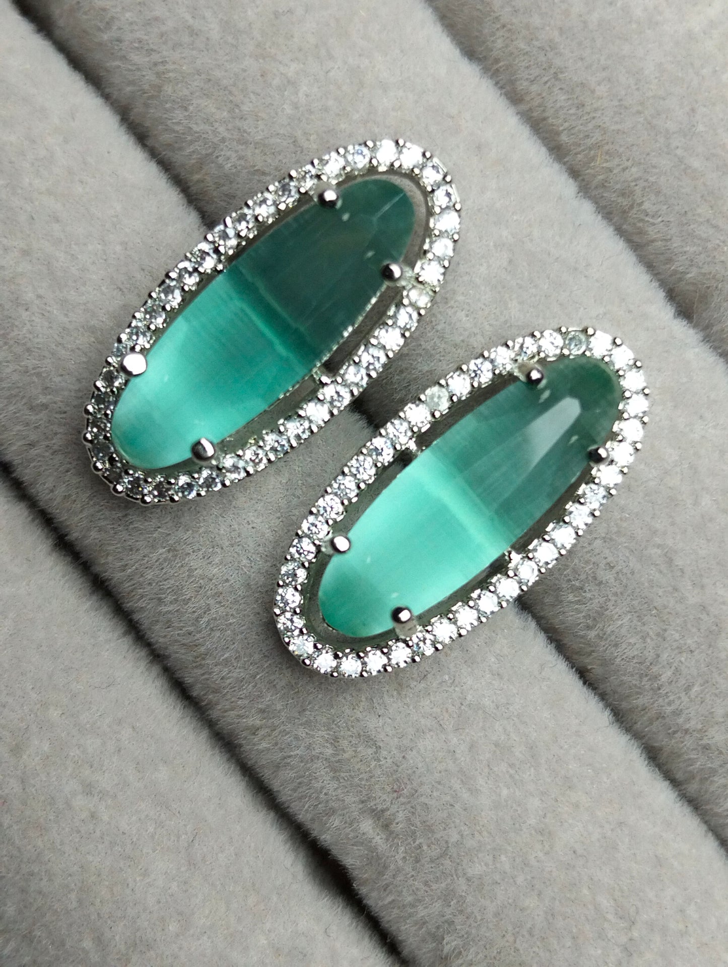 Mint Green Studs Silver Rhodium Plated