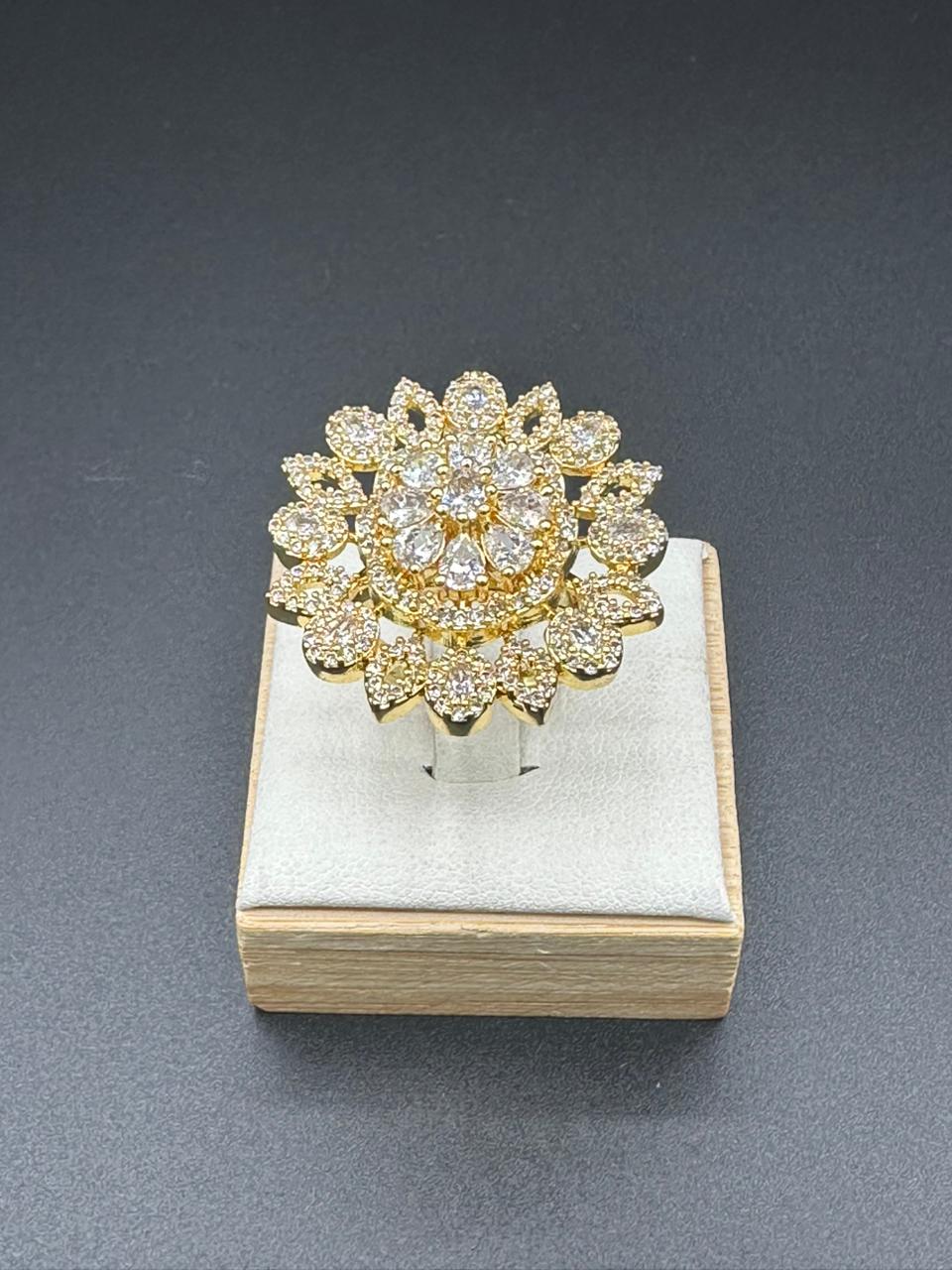 Floral Statement 1CT two toned adjustable ring