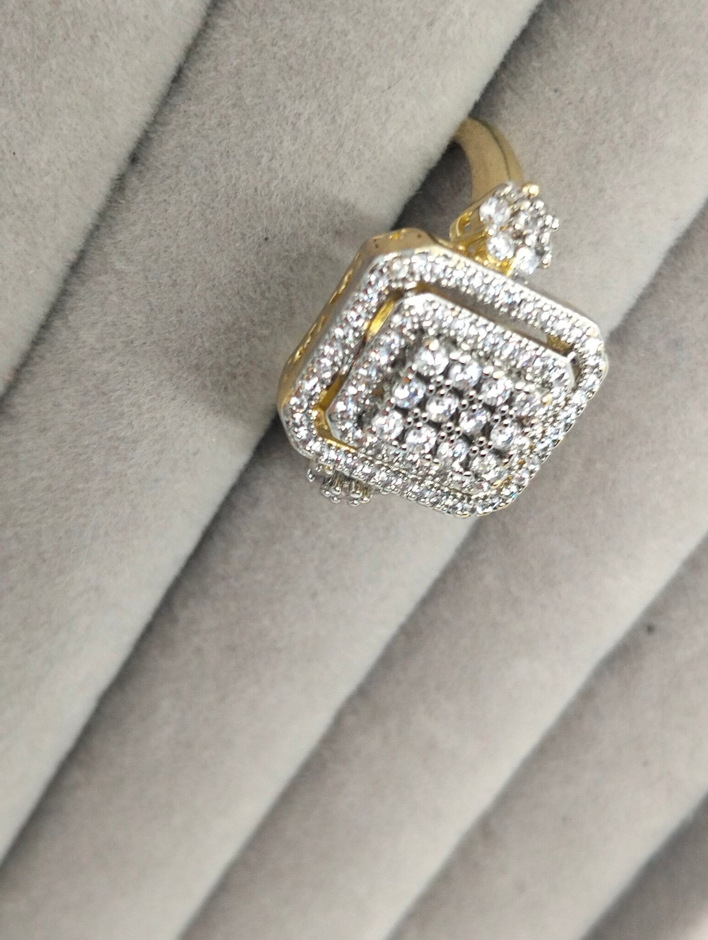 Designer Two-Tone Gold Polish CZ Statement Ring