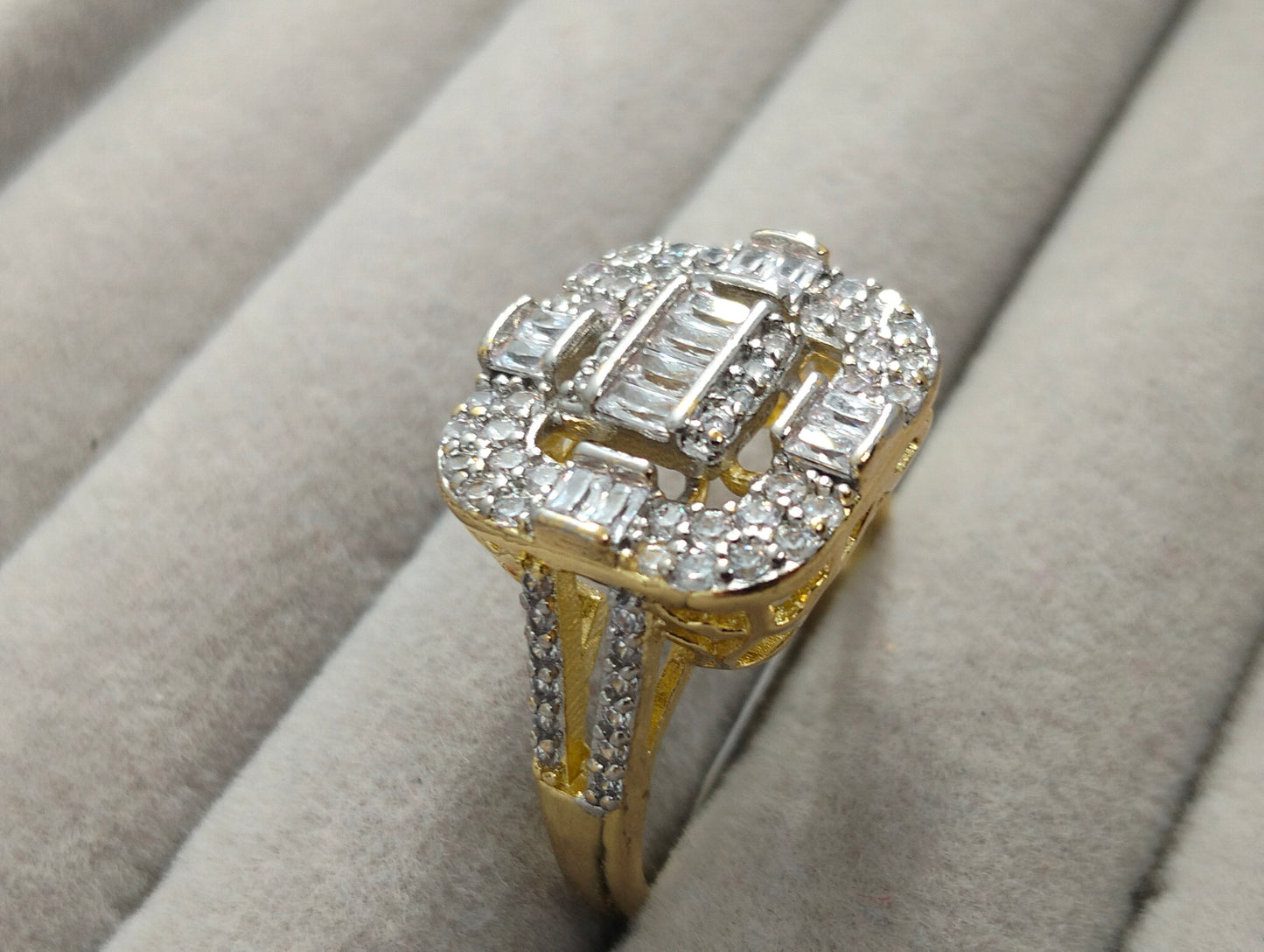 Two-Tone Gold Plated Ring with Brilliant Cubic Zirconia