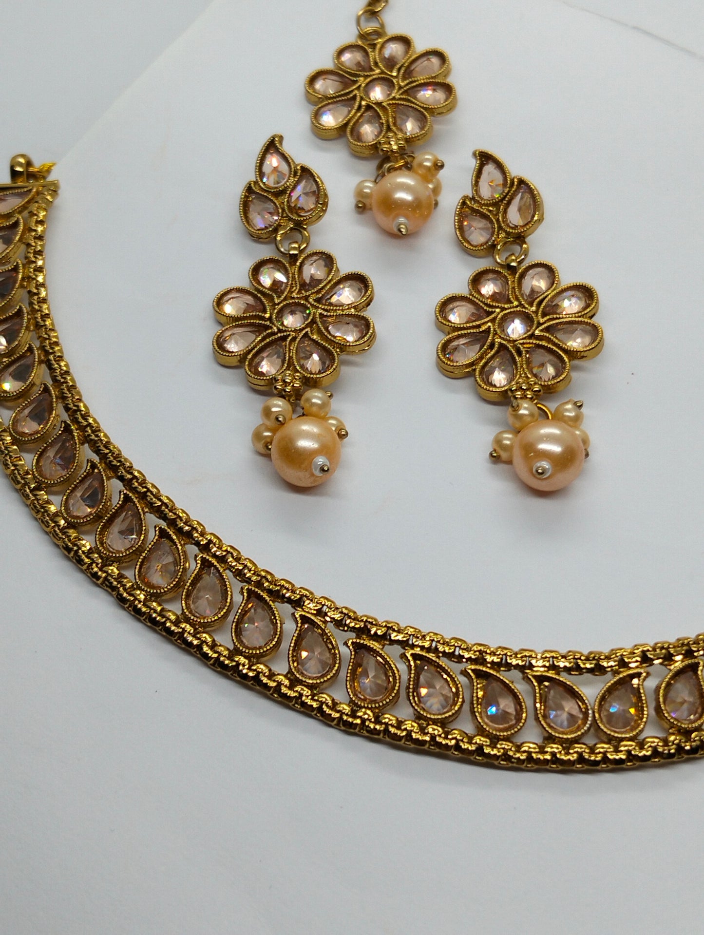Gold Plated Kundan Choker Set with Earrings & Maang Tikka