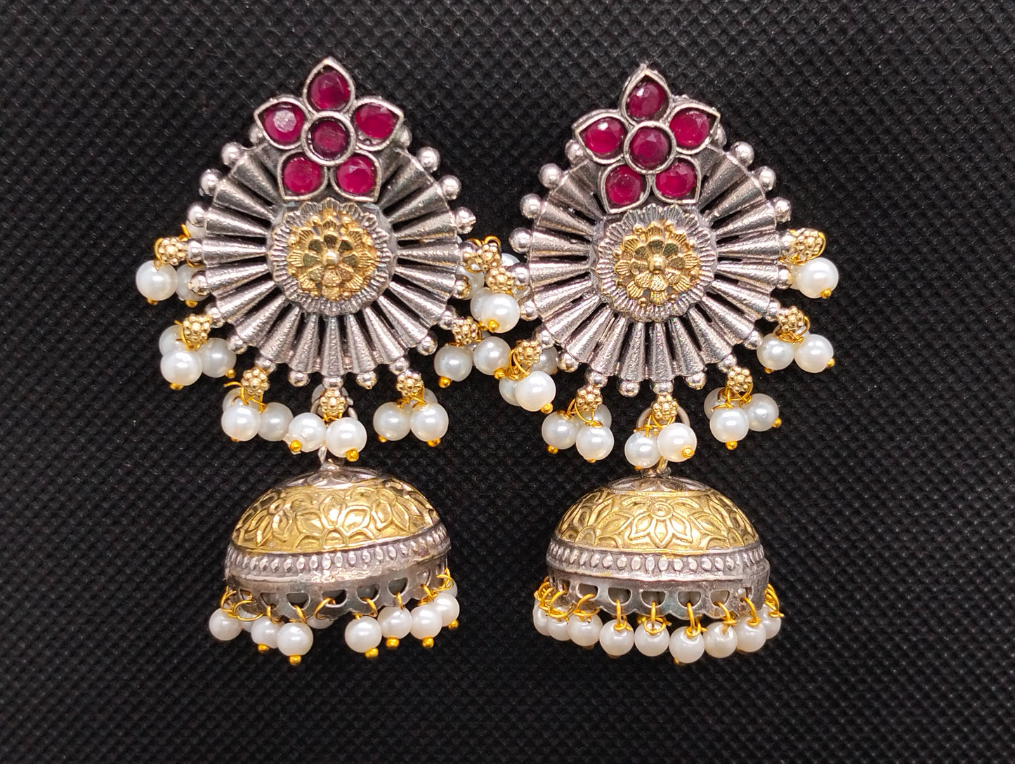 Red ruby two toned oxidized jhumka's