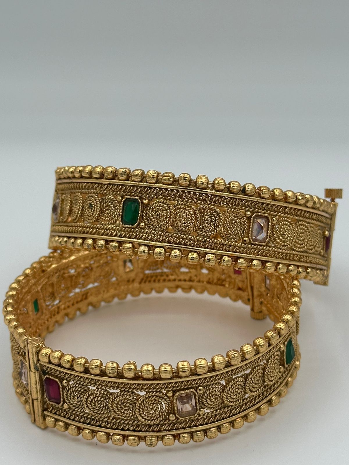Indian gold plated openable karay with multi stones