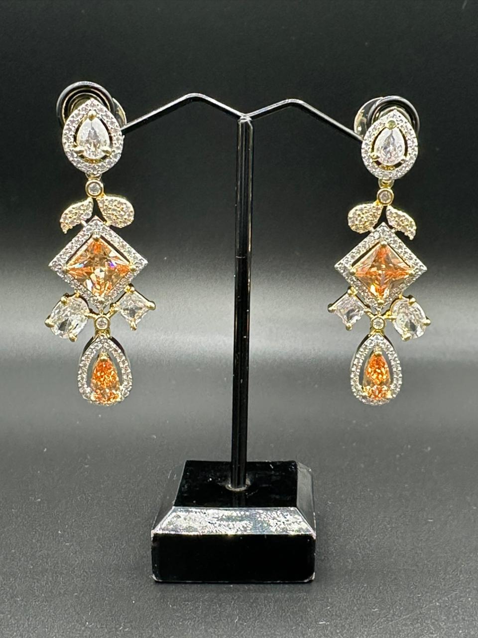 Champagne Zirconia Geometric Drop Earrings 1 Carat