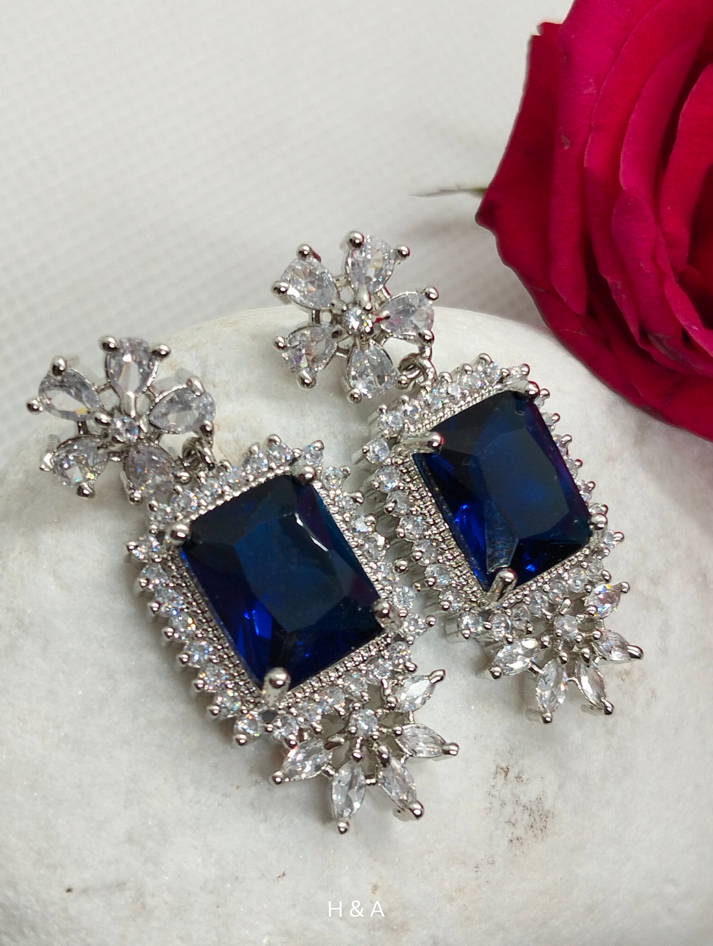 Blue Sapphire Floral Earrings