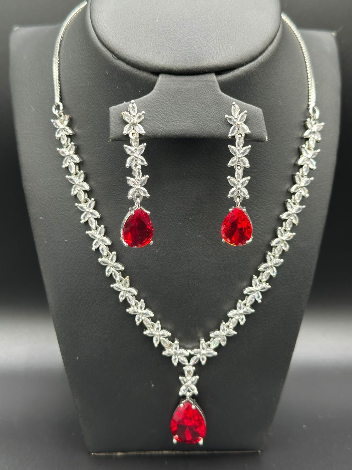 Royal Ruby Red Floral CZ Set