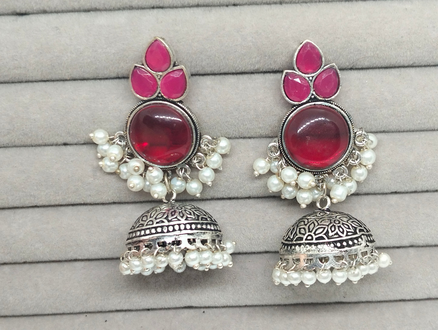 Red ruby oxidized handmade jhumka's