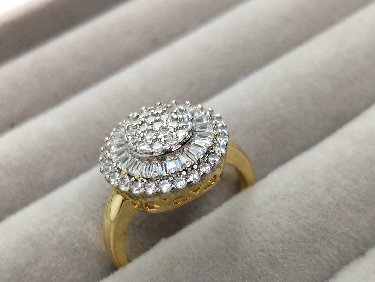 Classic Two-Tone Gold Plated Cubic Zirconia Ring