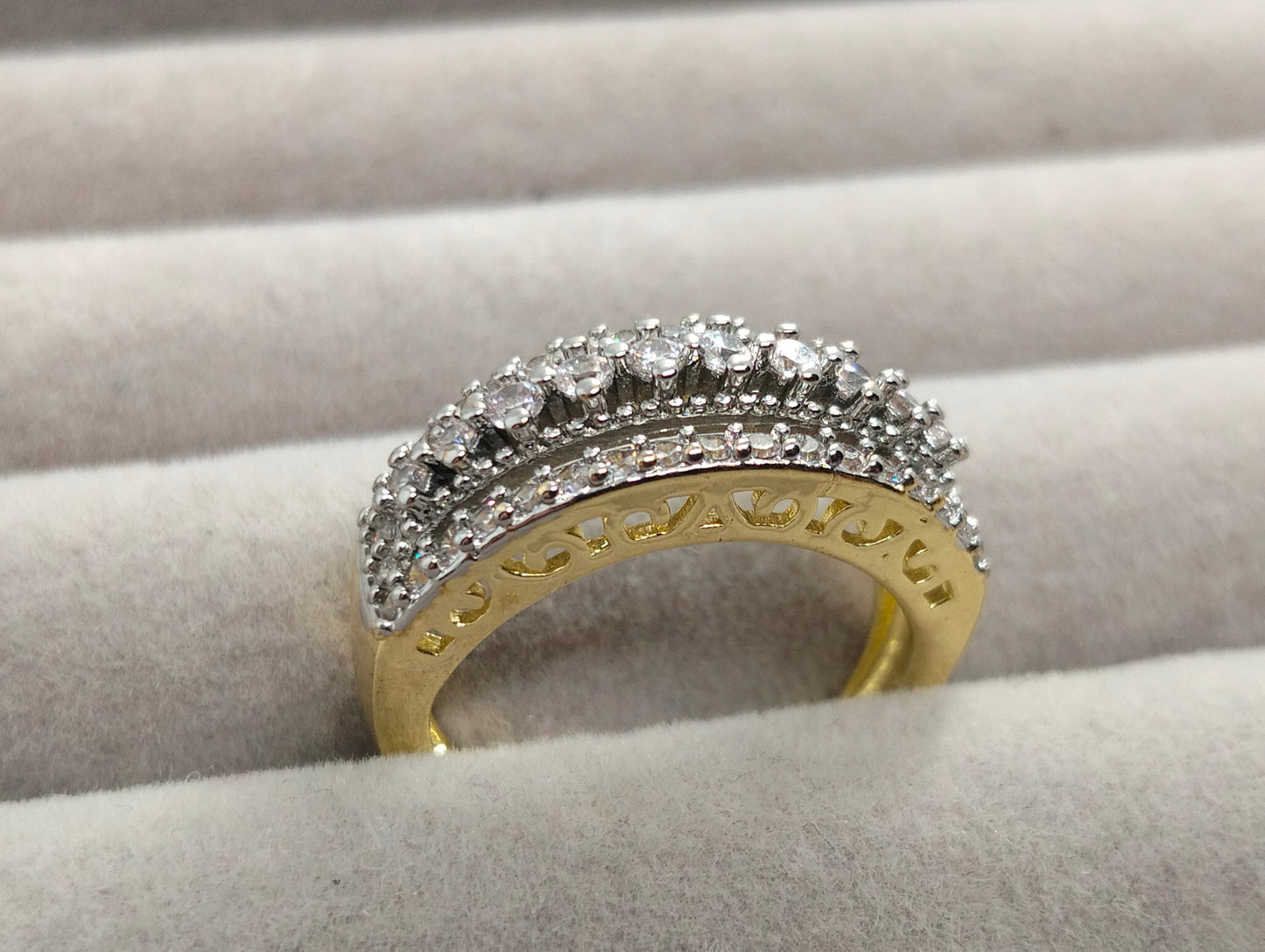 Chic Two-Tone Gold Polish CZ Party Ring