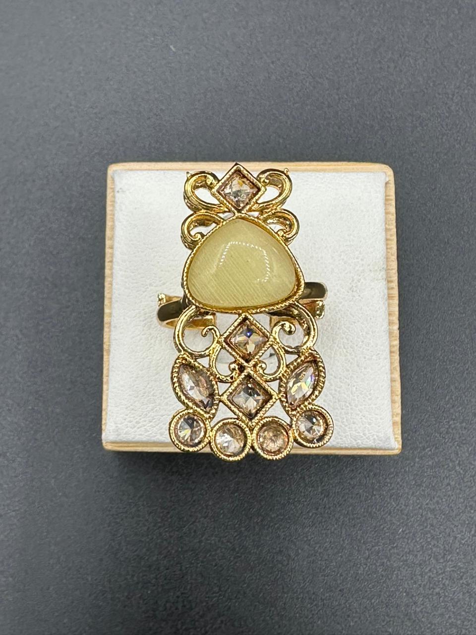Yellow Stone ⭐ gold plated polki adjustable ring