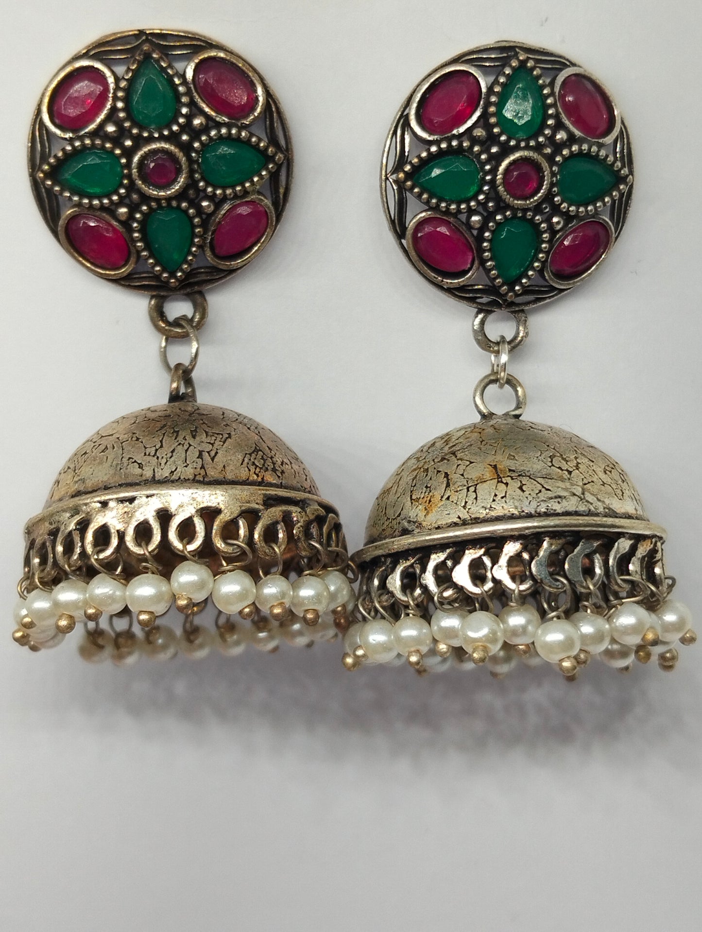 Multi stone oxidized handmade brass jhumka's