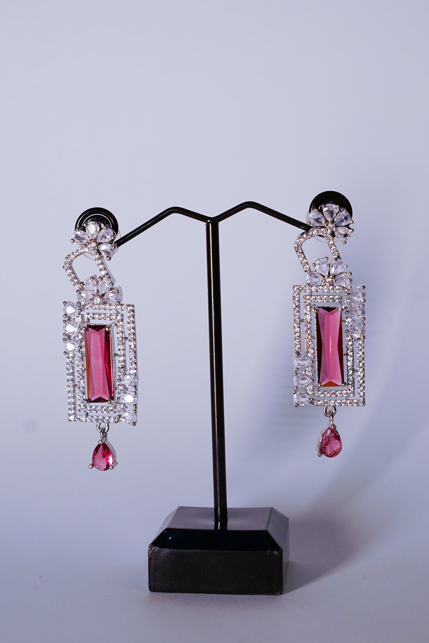 Deep Pink Diamonds long AD Earing