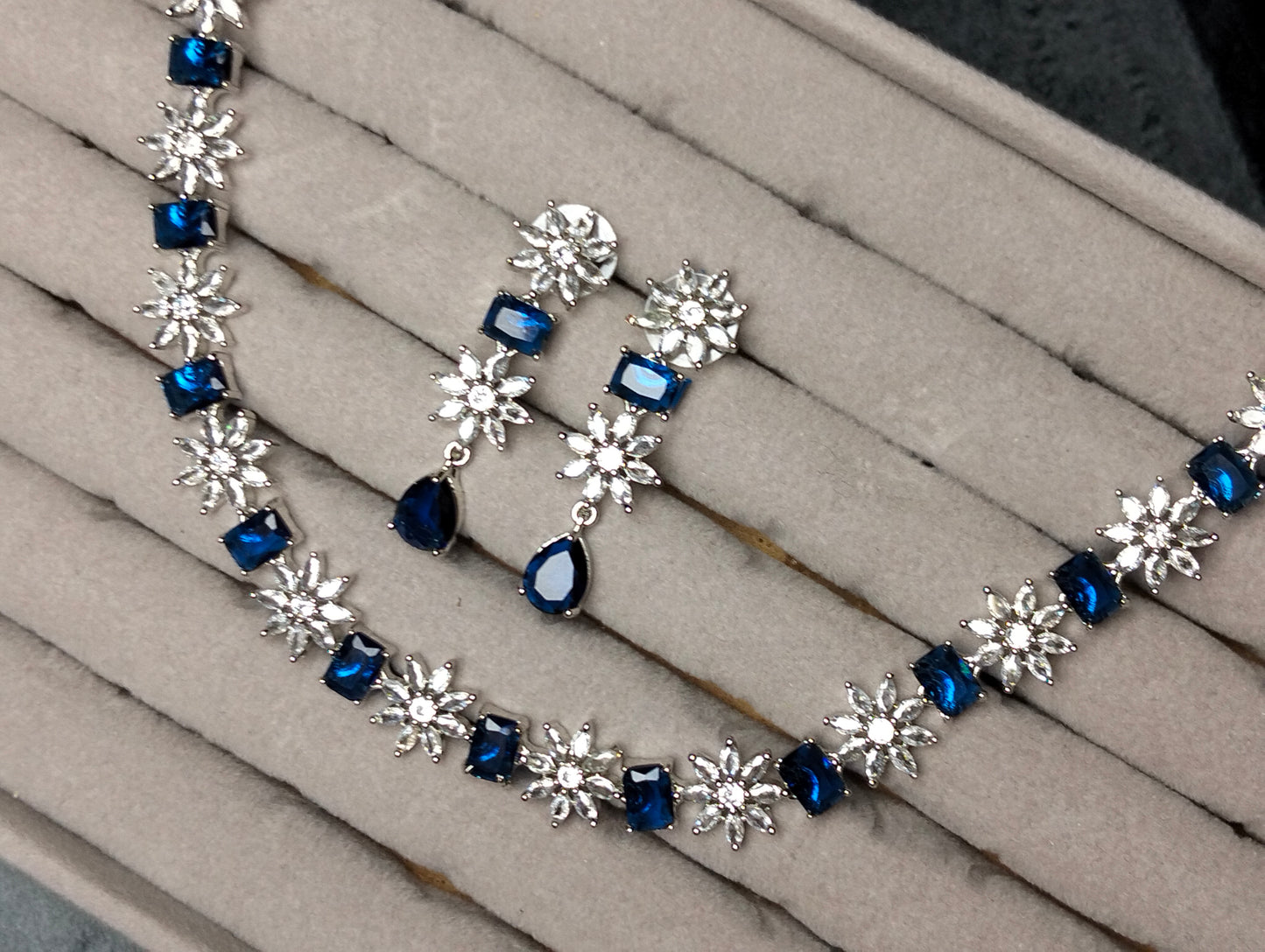Blue Sapphire silver rhodium plated necklace