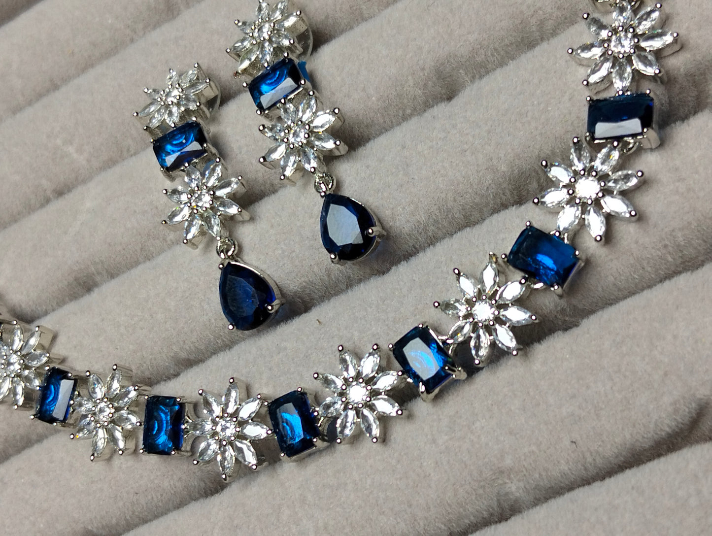 Blue Sapphire silver rhodium plated necklace