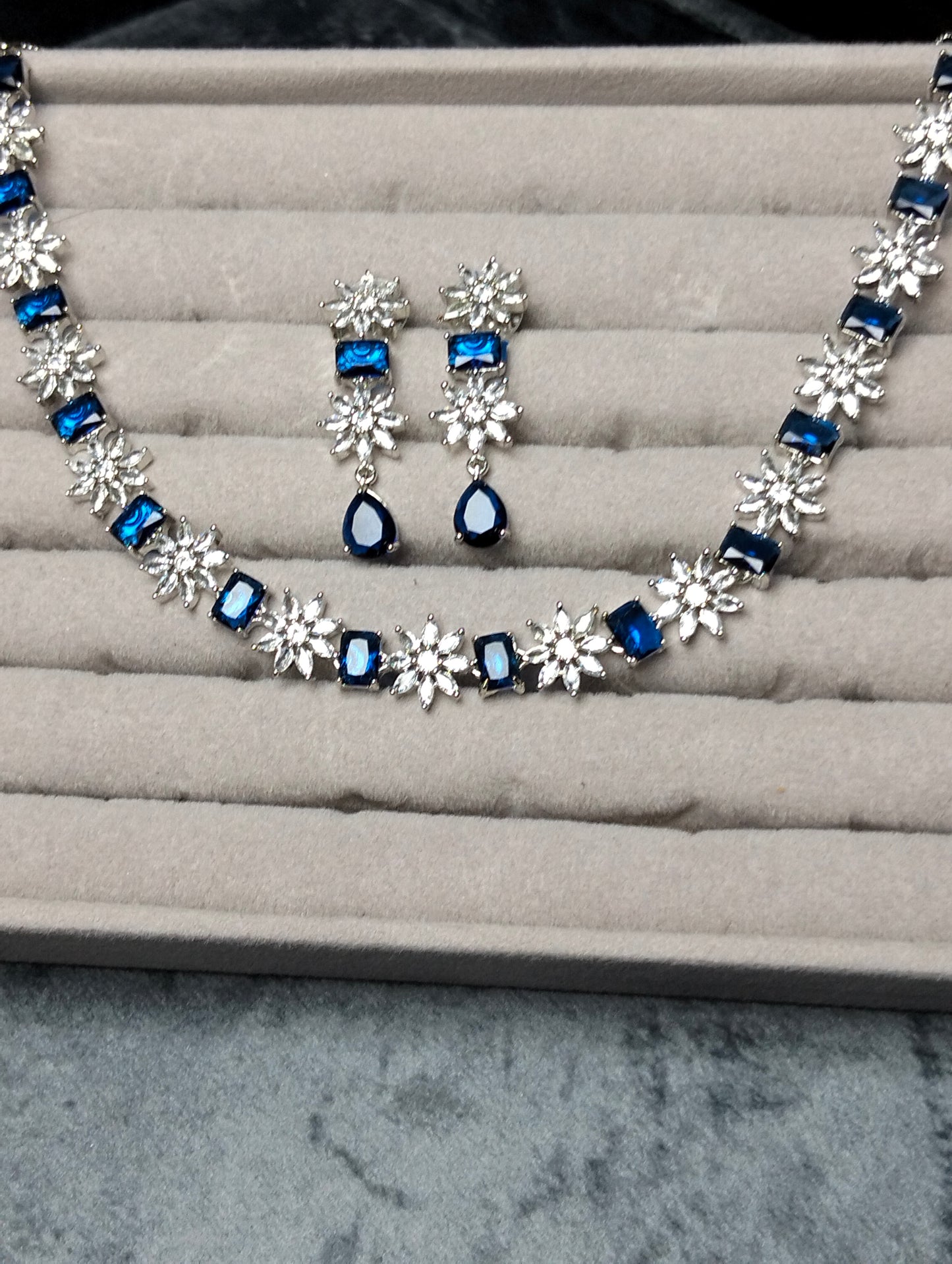 Blue Sapphire silver rhodium plated necklace