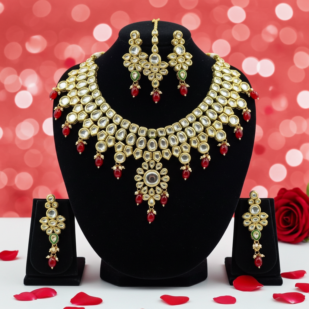 Bridal Kundan necklace in red stone