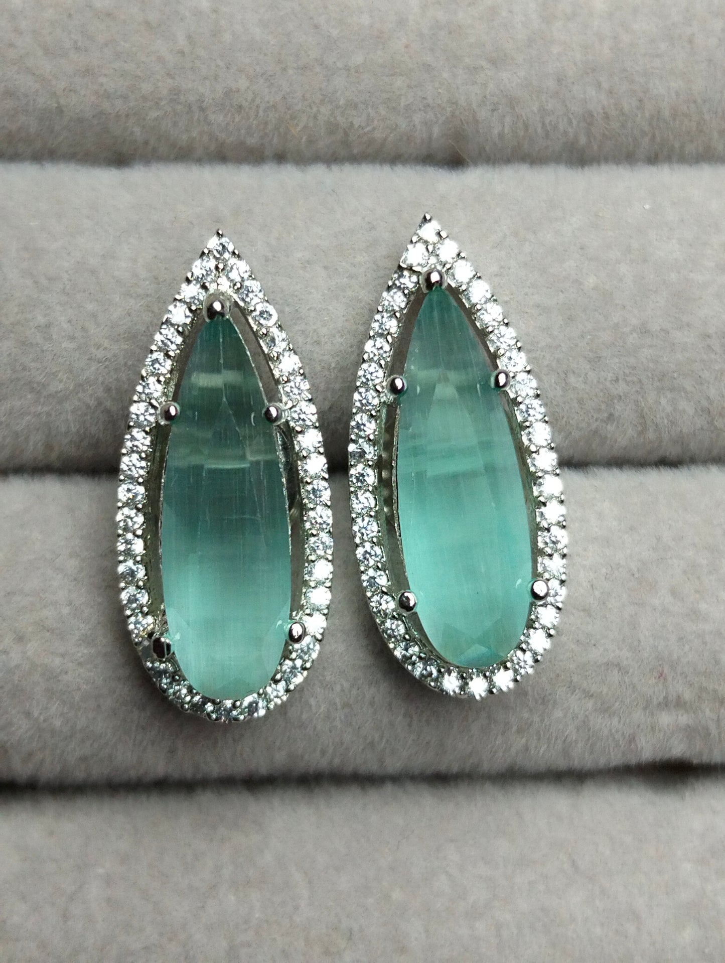 Mint Green Studs Silver Rhodium Plated