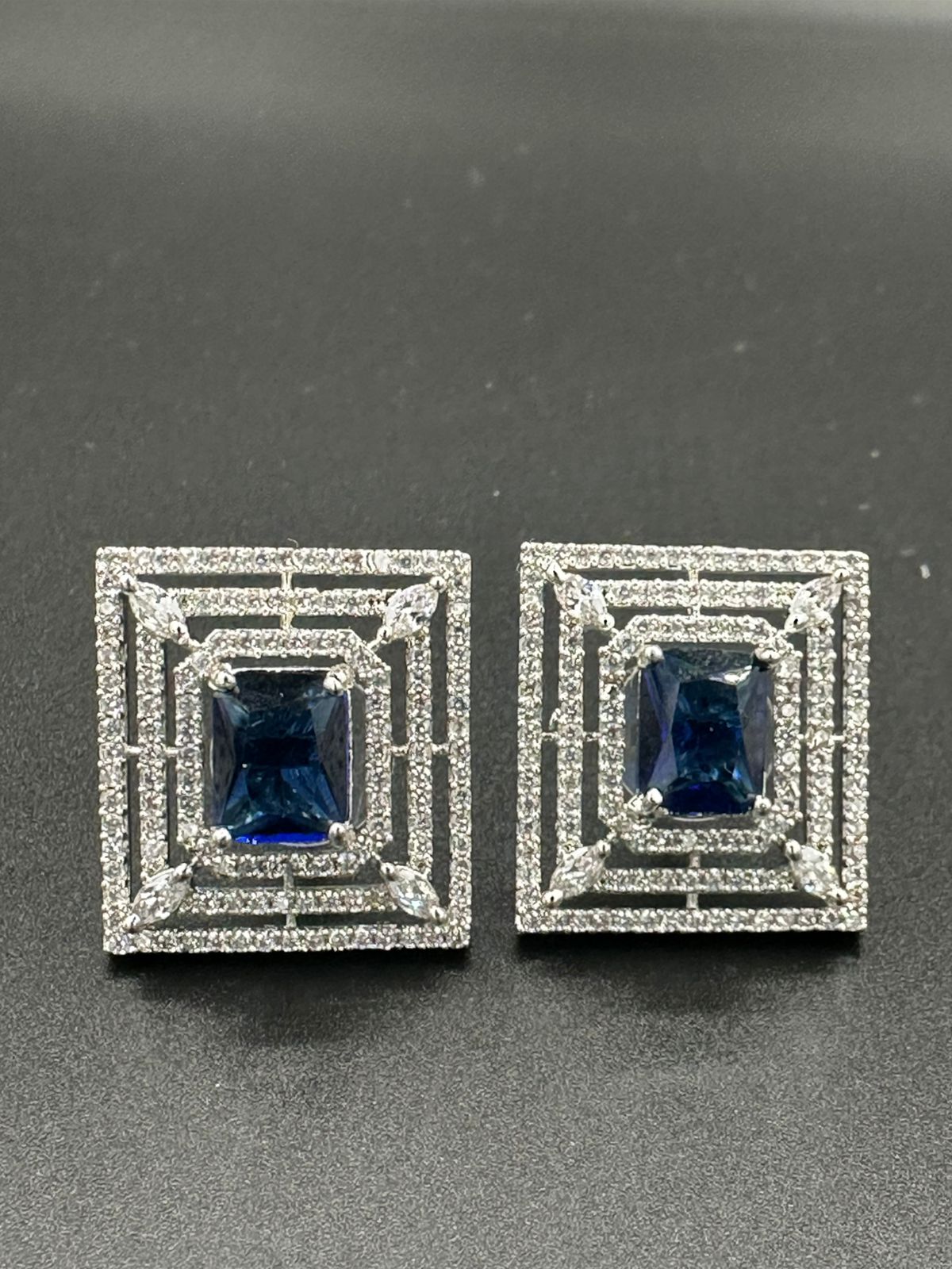Squarish Sapphire Statement Studs