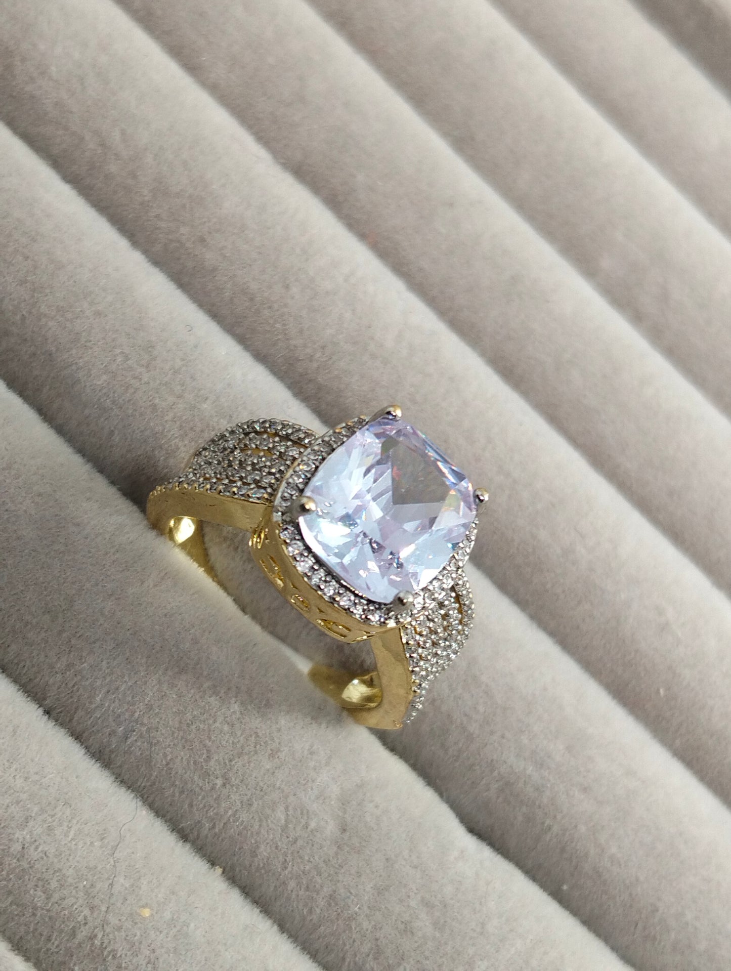 Elegant Two-Tone Gold Polish CZ Ring