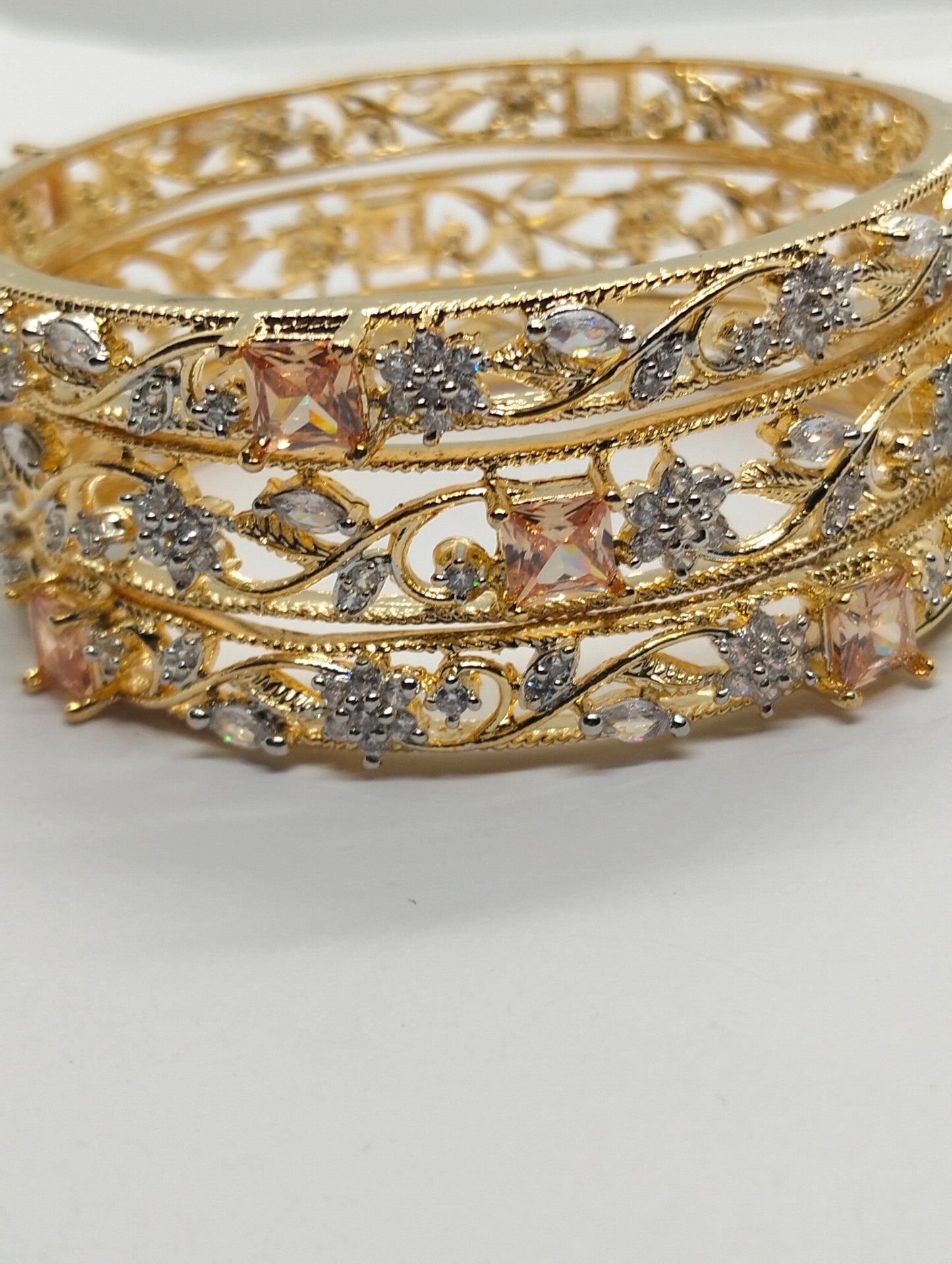 Luxury one Carat Champagne Stone Studded Silver Bangle with Rhodium Finish