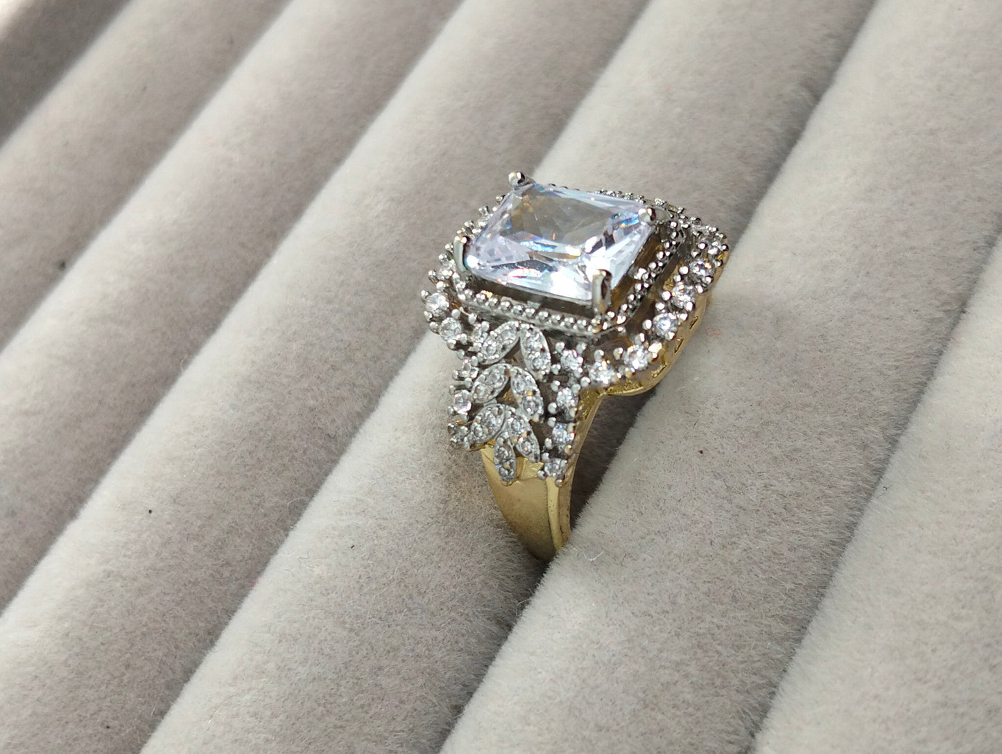 Premium Two-Tone Gold Polish CZ Fashion Ring