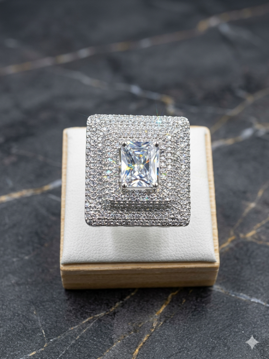 Premium 1 Carat Statement Ring in Rhodium Plated Silver