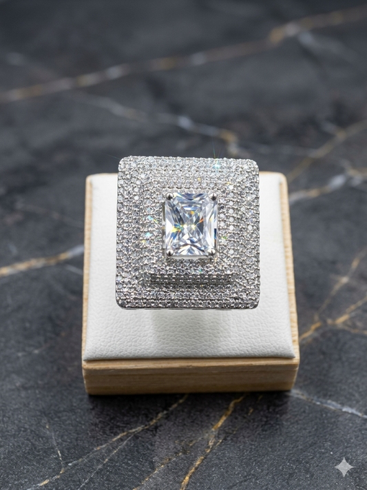 Premium 1 Carat Statement Ring in Rhodium Plated Silver