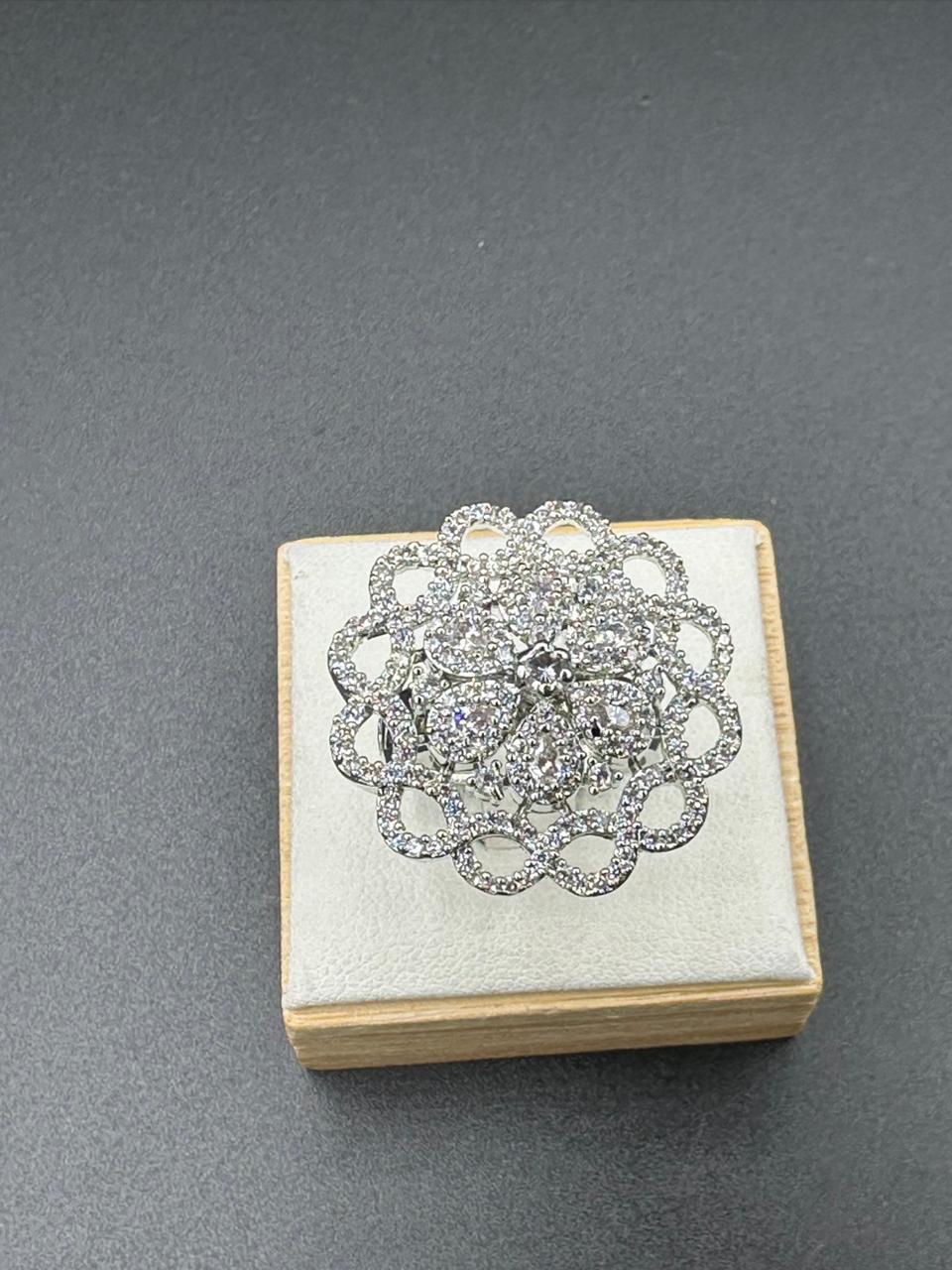 One Carat Silver Statement Adjustable Ring