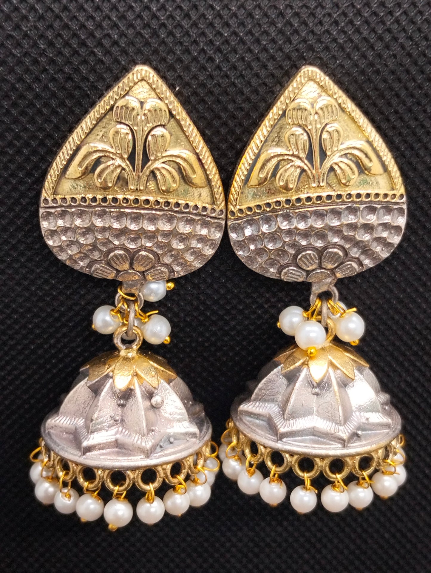 Two toned oxidized handmade brass jhumka's