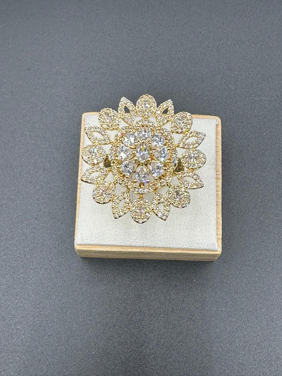 Floral Statement 1CT two toned adjustable ring