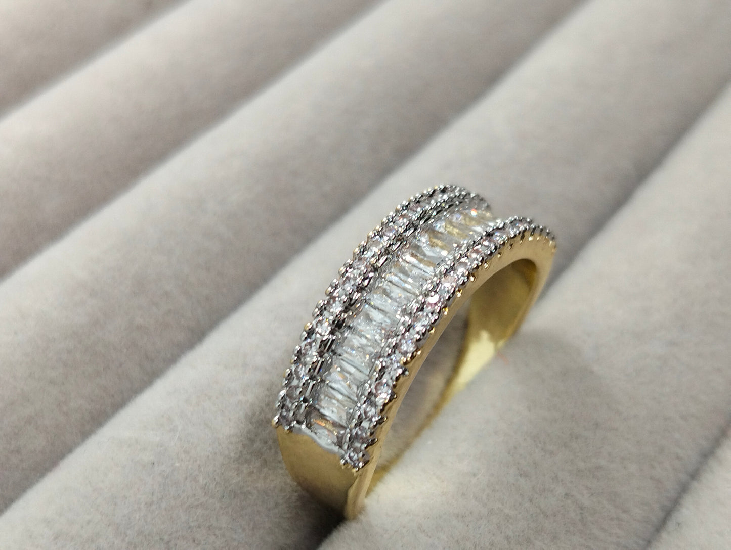 Stylish Two-Tone Gold Plated Cubic Zirconia Ring