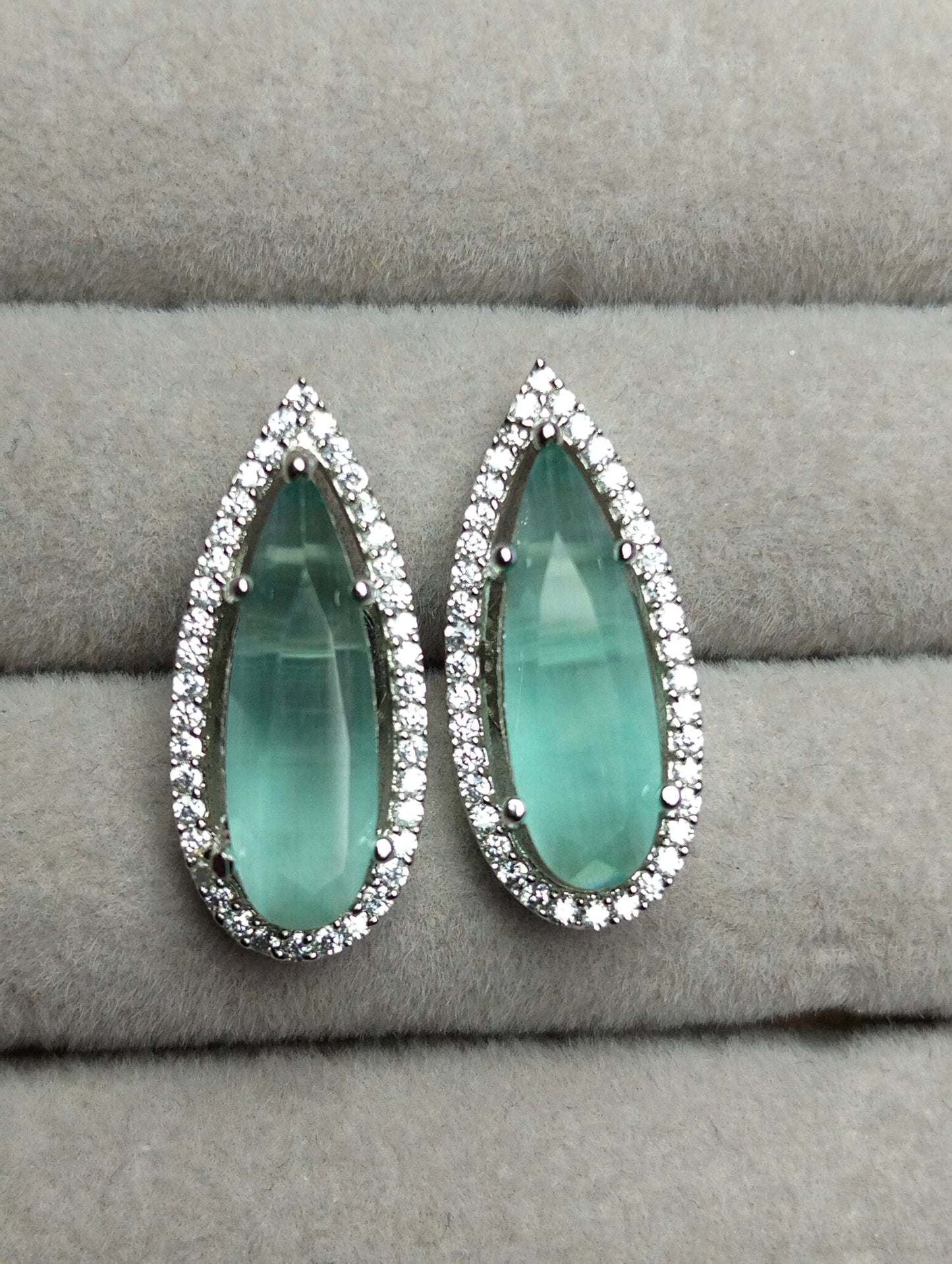 Mint Green Studs Silver Rhodium Plated