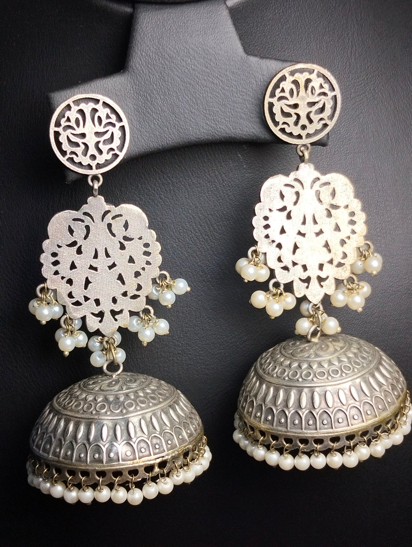 Silver oxidized handmade brass jhumka's