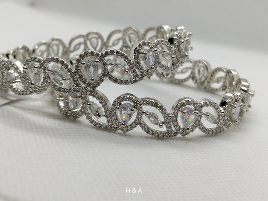 Floral Silver Rhodium Plated Crystal Bangel