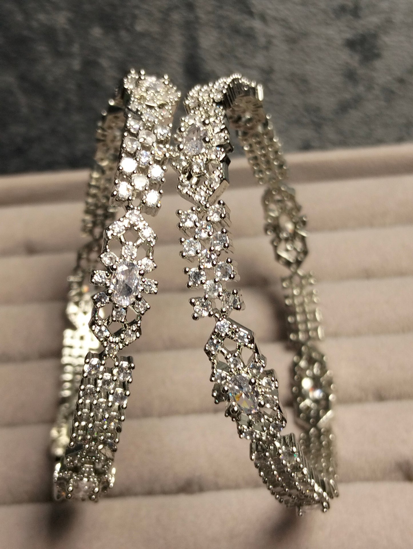 Floral crystal silver rhodium plated Bangel