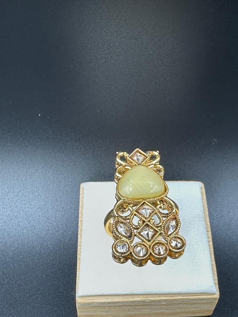 Yellow Stone ⭐ gold plated polki adjustable ring