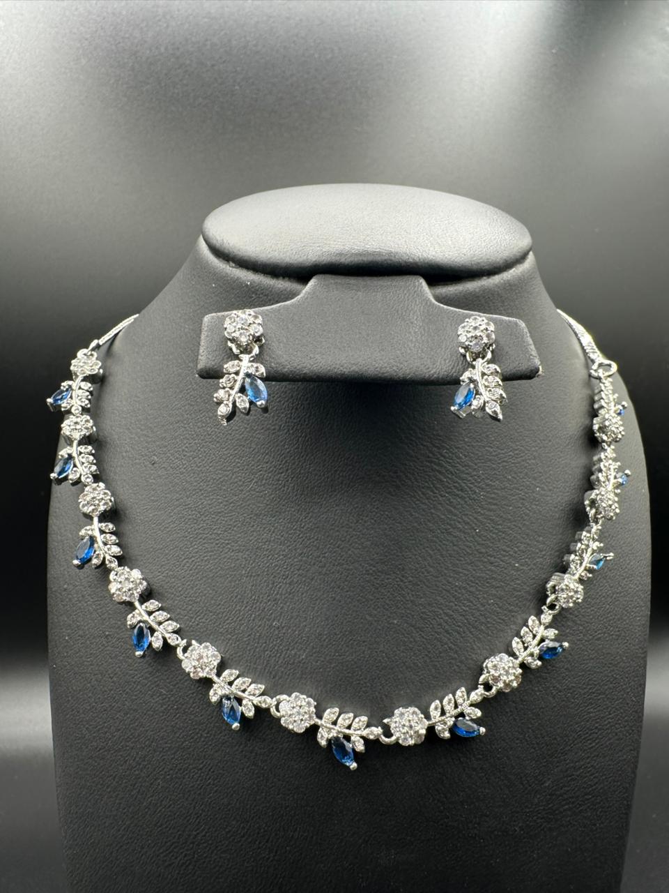 Blue Sapphire Floral Neckline Set