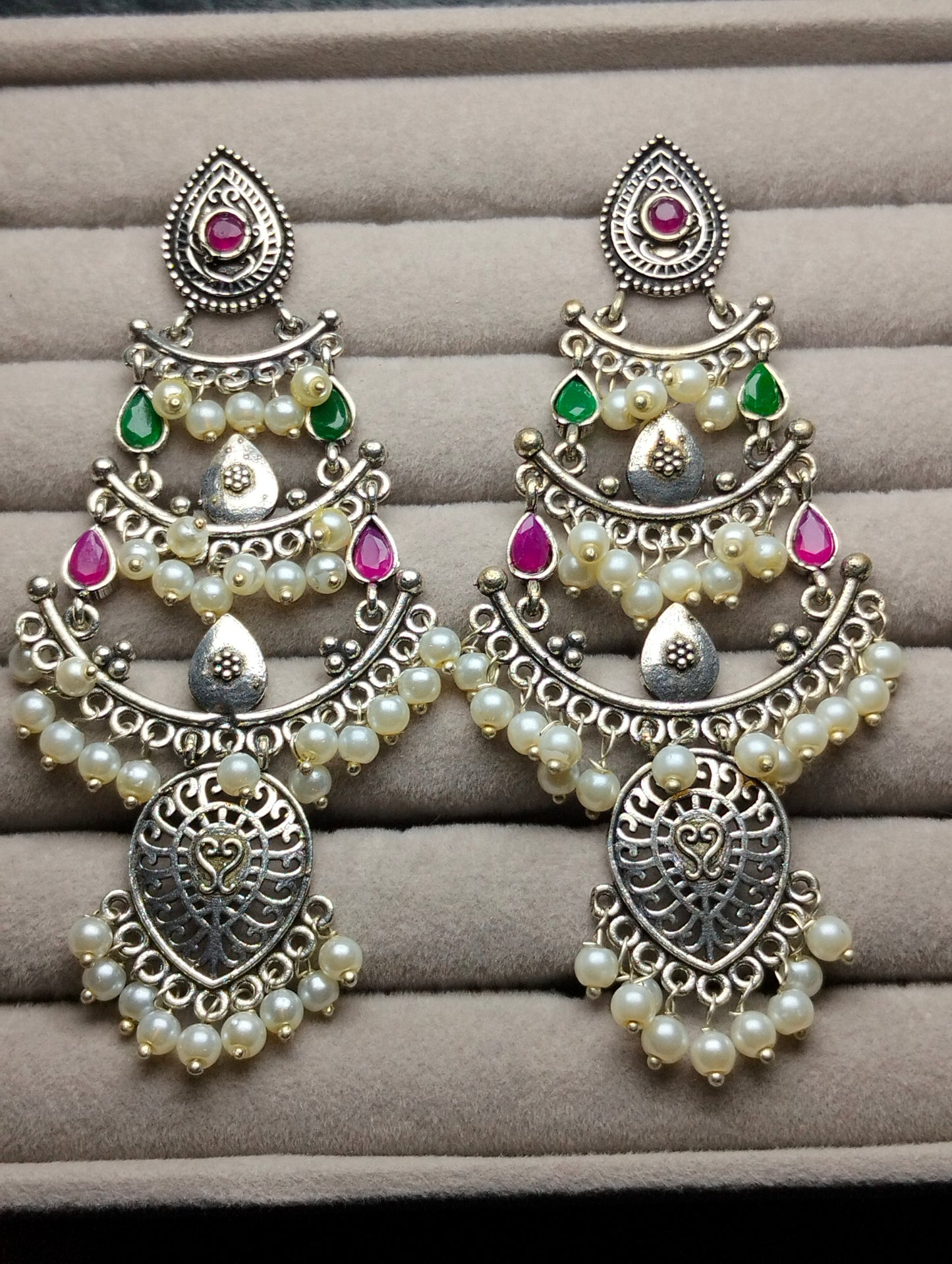 Oxidized brass jhumka's with multi stones