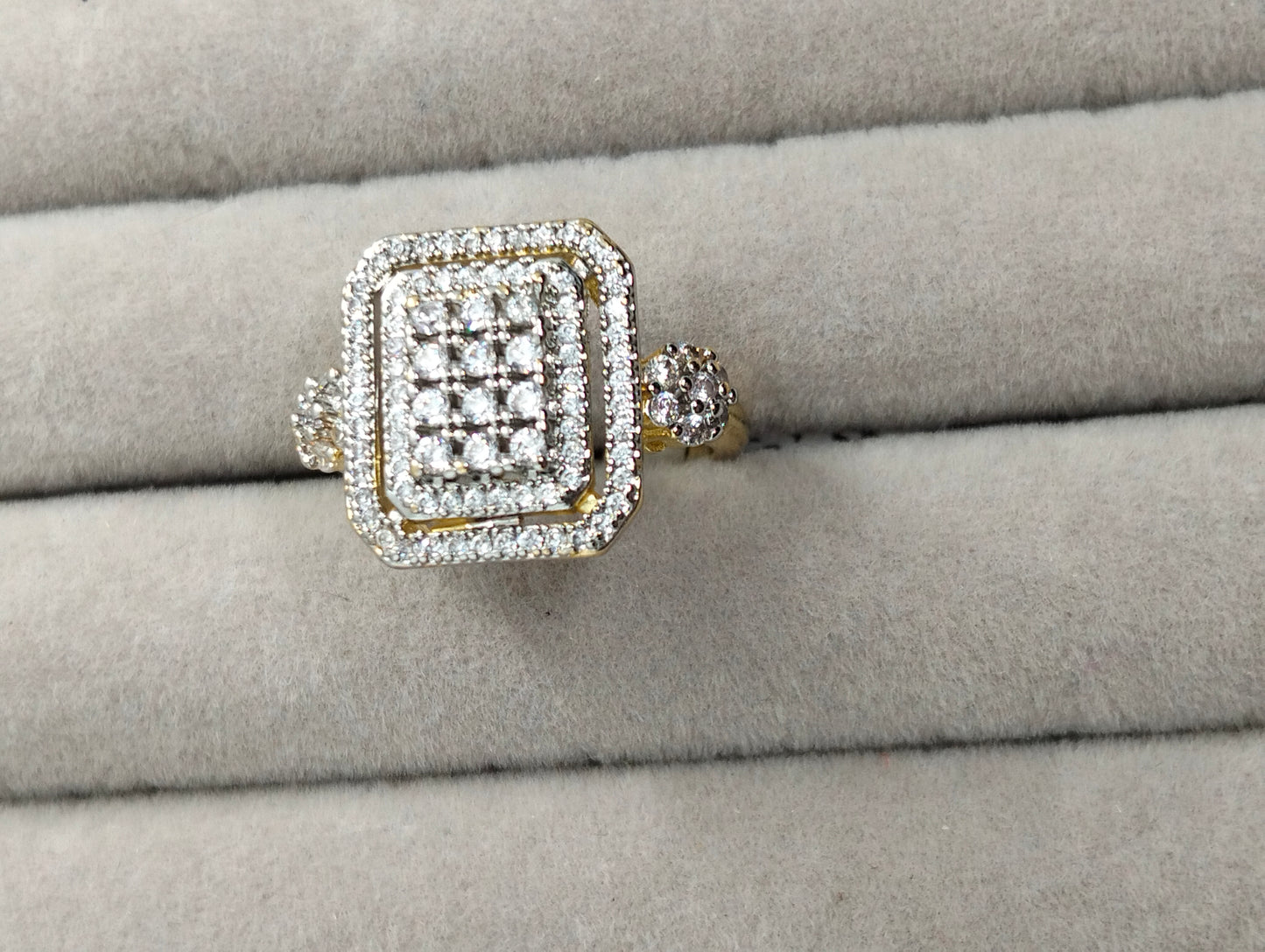Designer Two-Tone Gold Polish CZ Statement Ring