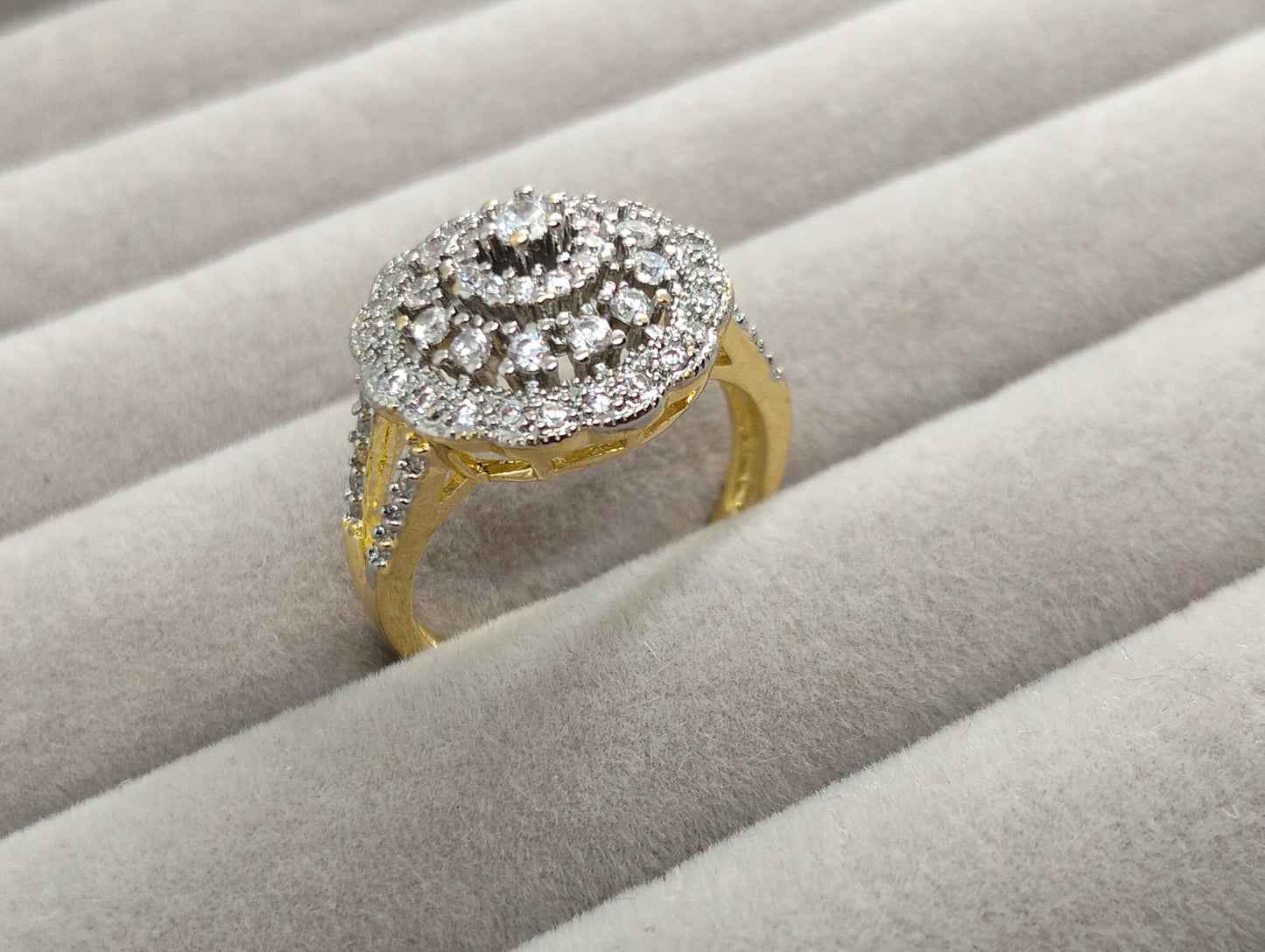 Two-Tone Gold Polish Cubic Zirconia Statement Ring