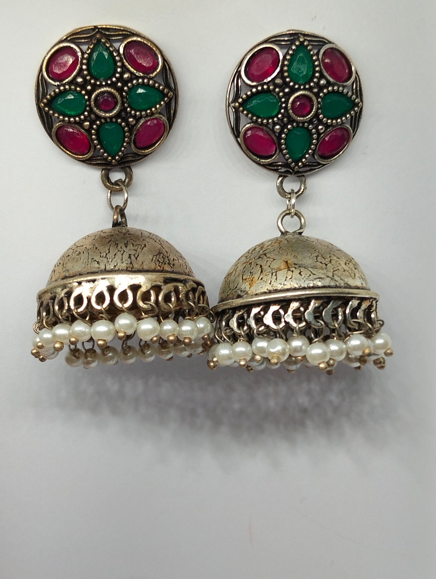 Multi stone oxidized handmade brass jhumka's