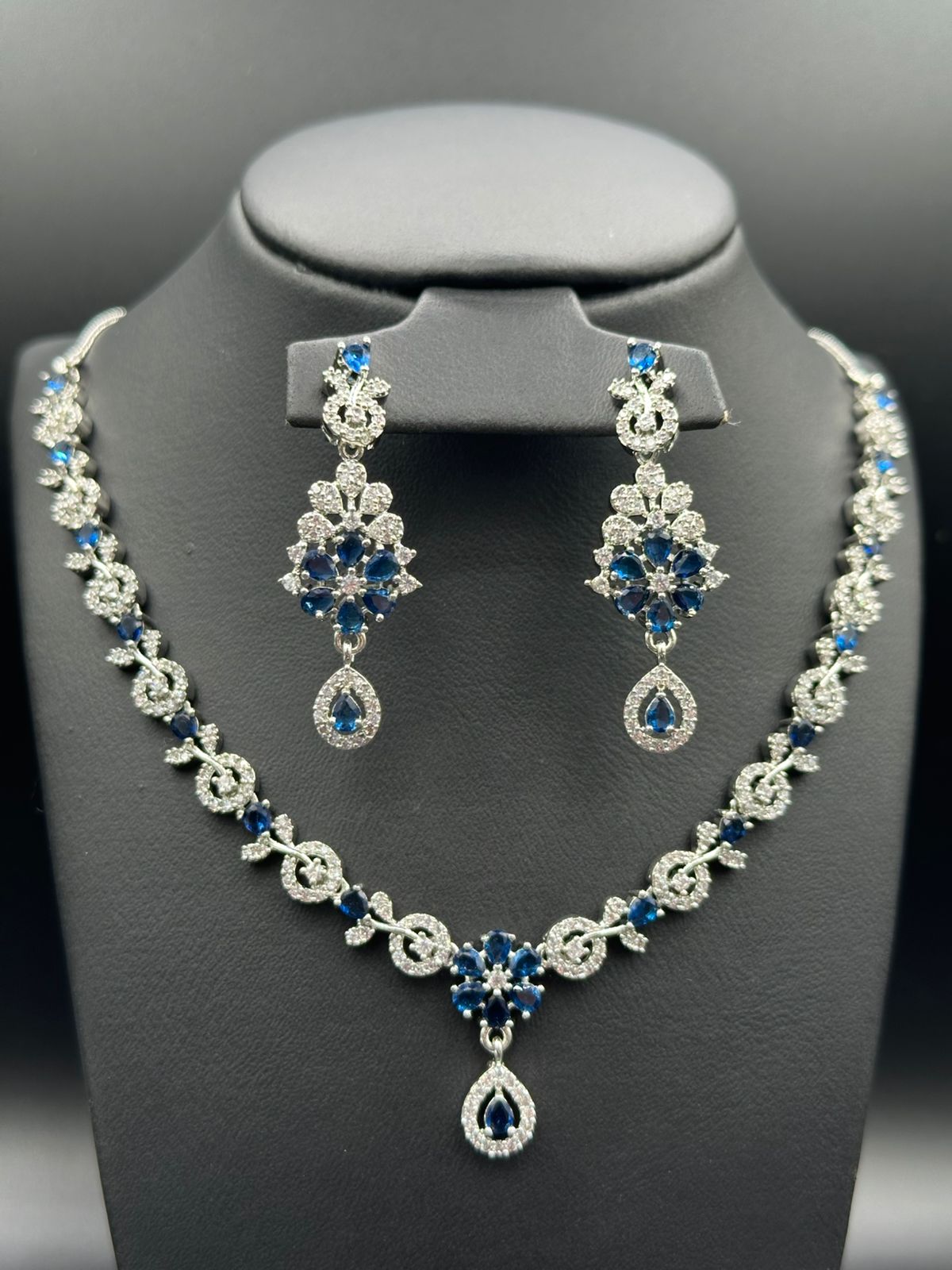 Sapphire Glow Silver Rhodium Plated Necklace