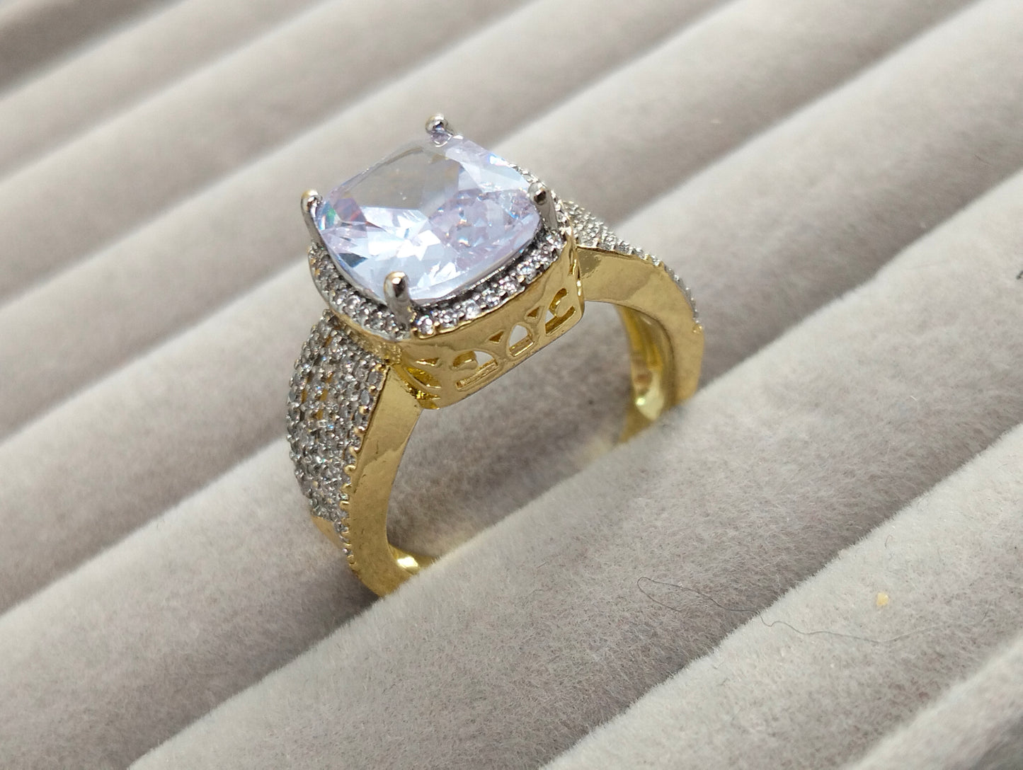 Elegant Two-Tone Gold Polish CZ Ring