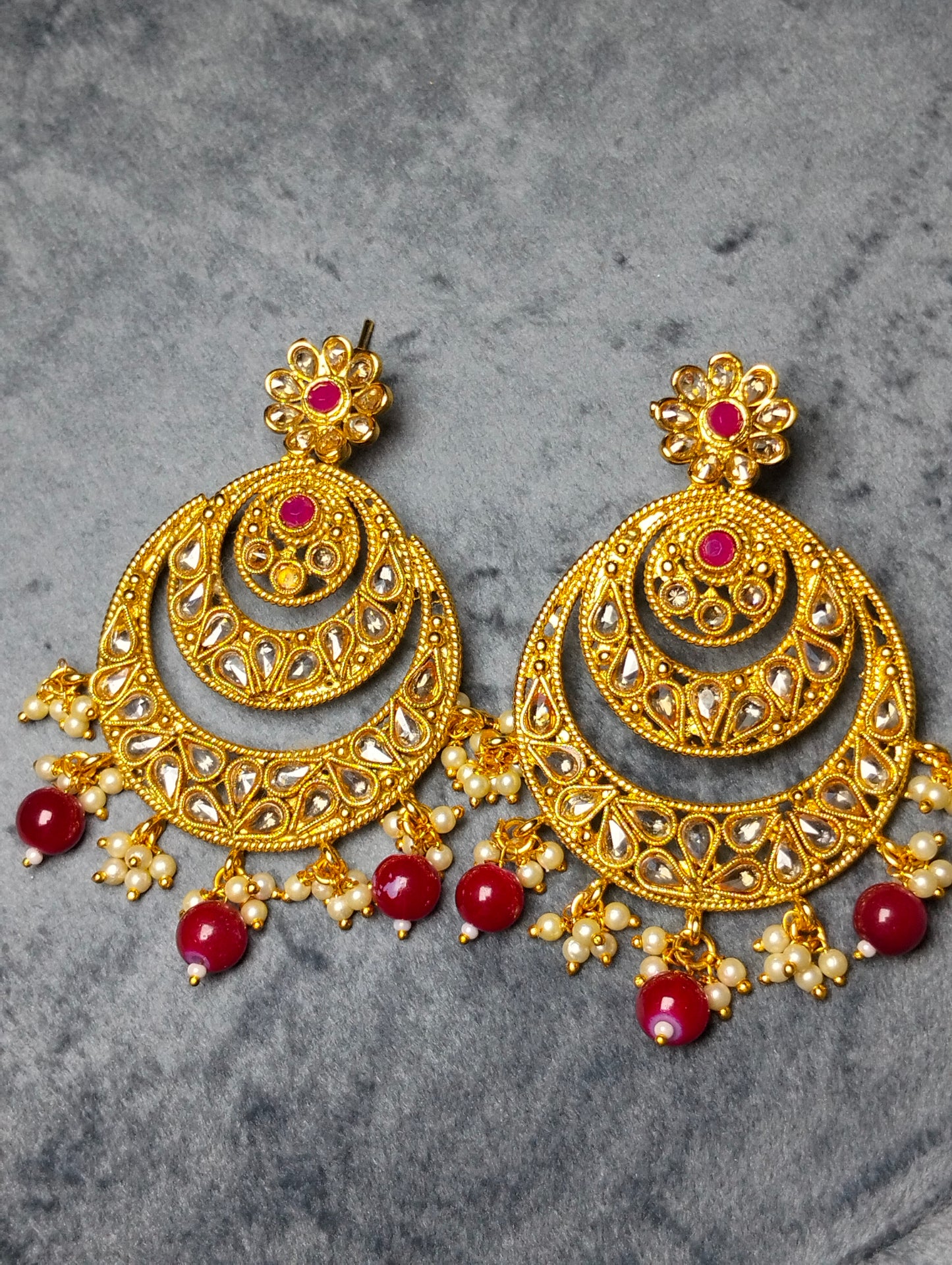 Polki Chand baliya red stone