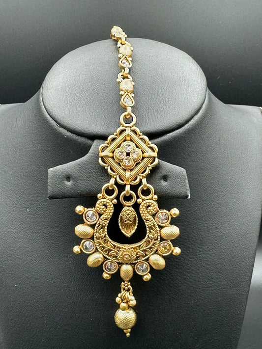 The Eternal Ethnic | Matte Gold Rajwari Tikka with Jhumka Drops