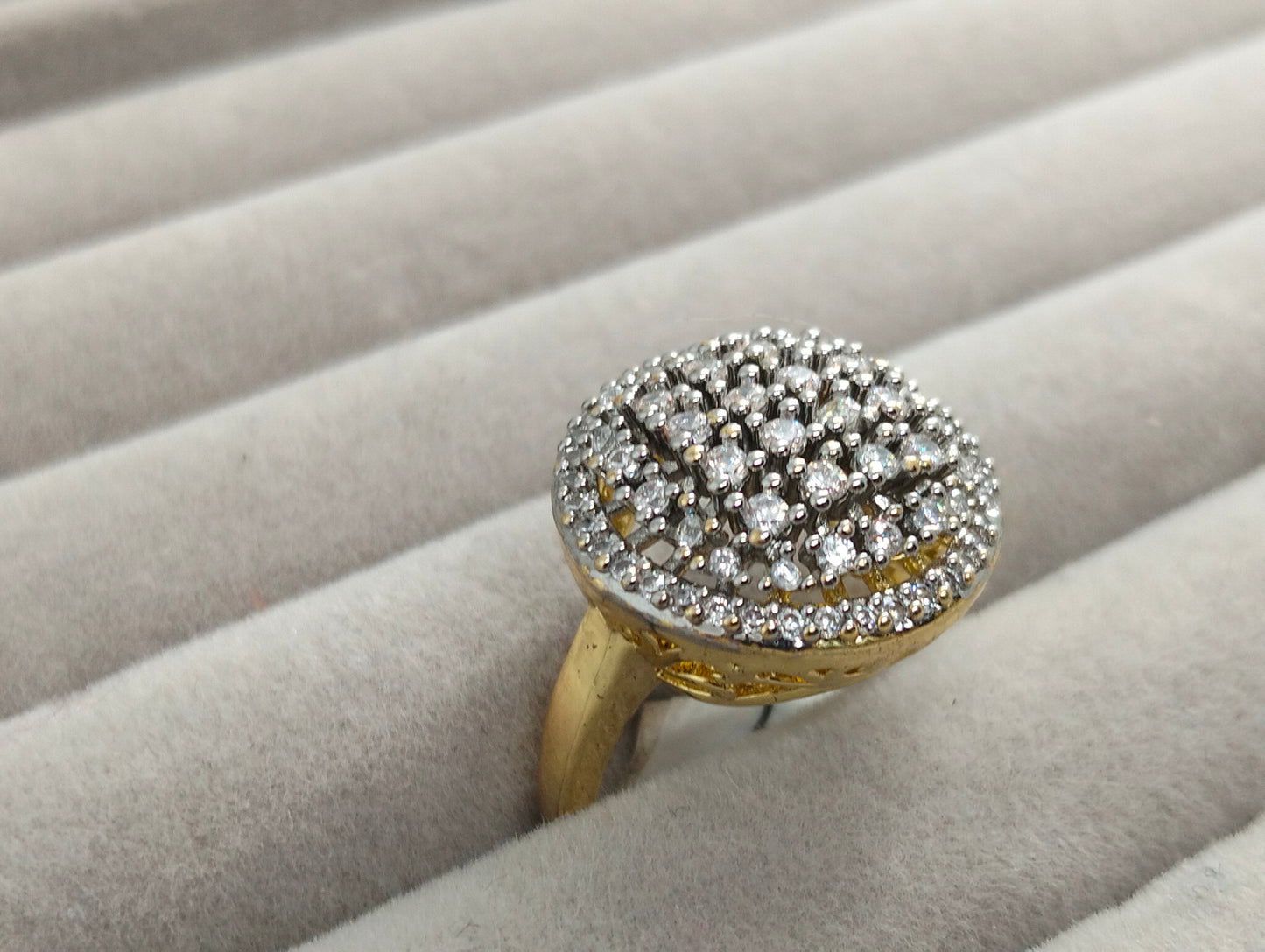 Two-Tone Gold Plated Ring with Sparkling Cubic Zirconia