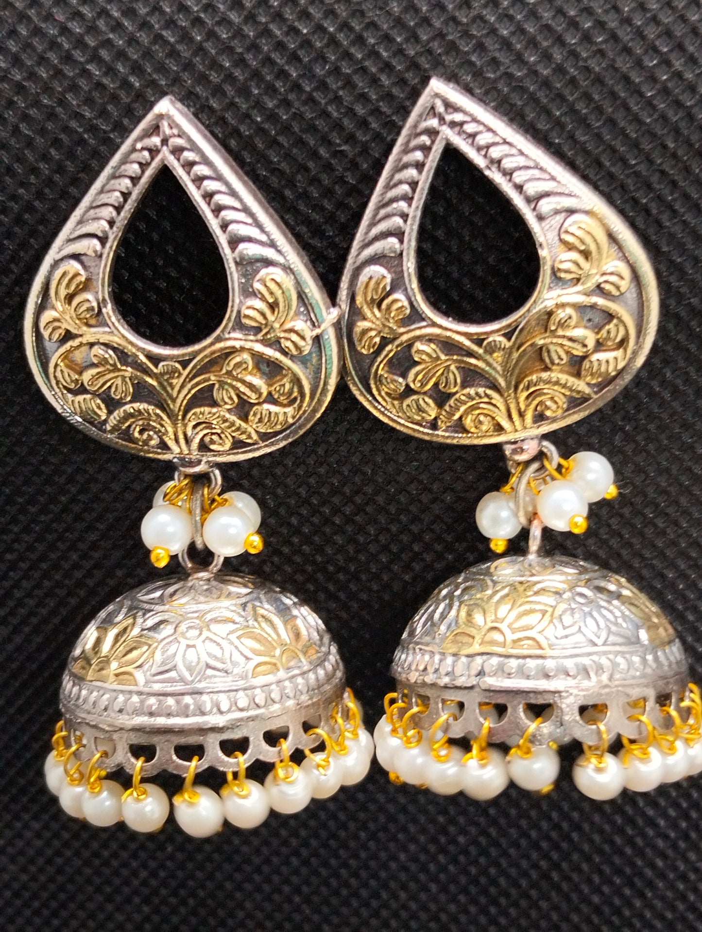Two toned oxidized handmade brass jhumka's