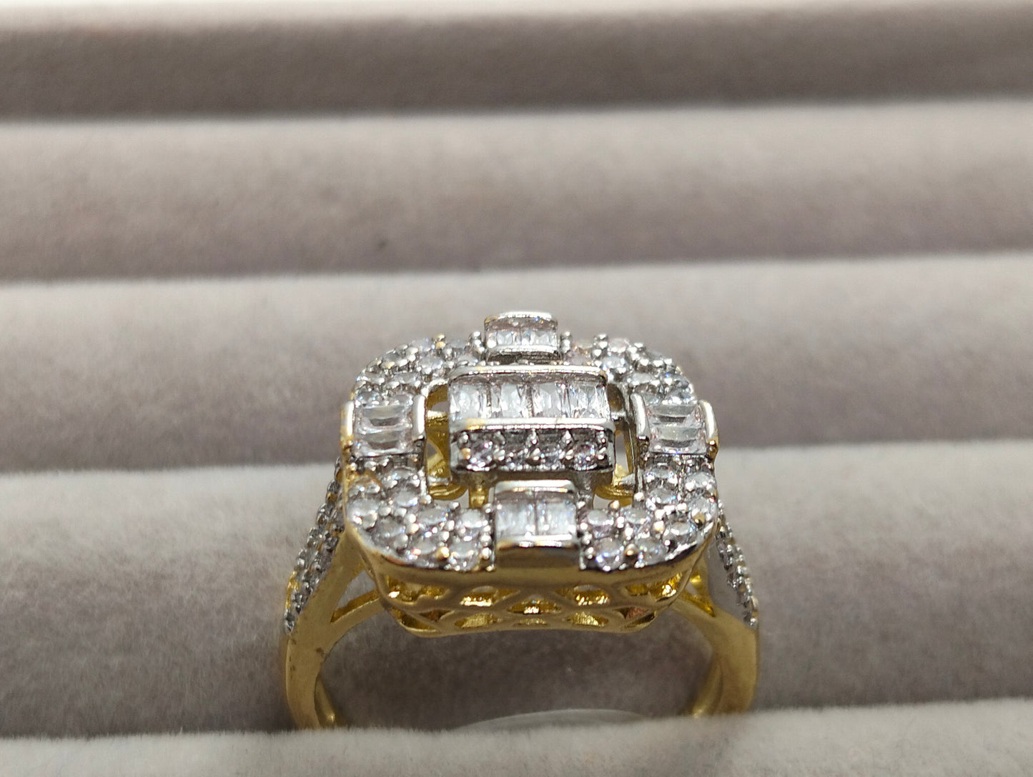 Two-Tone Gold Plated Ring with Brilliant Cubic Zirconia