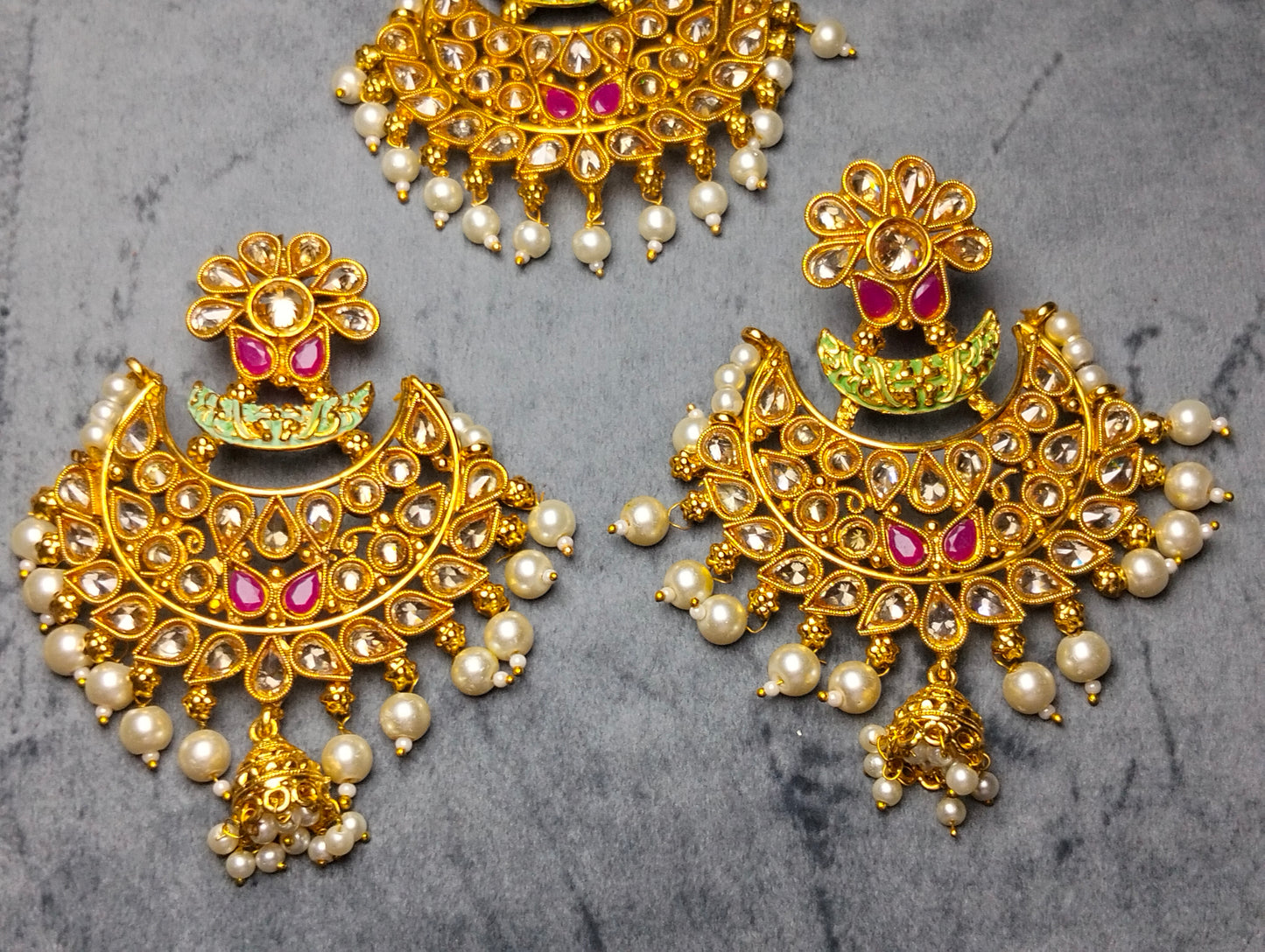 Multi stones polki tikka & earings
