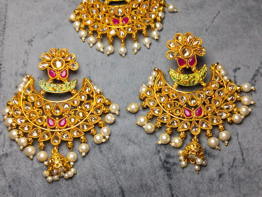 Multi stones polki tikka & earings